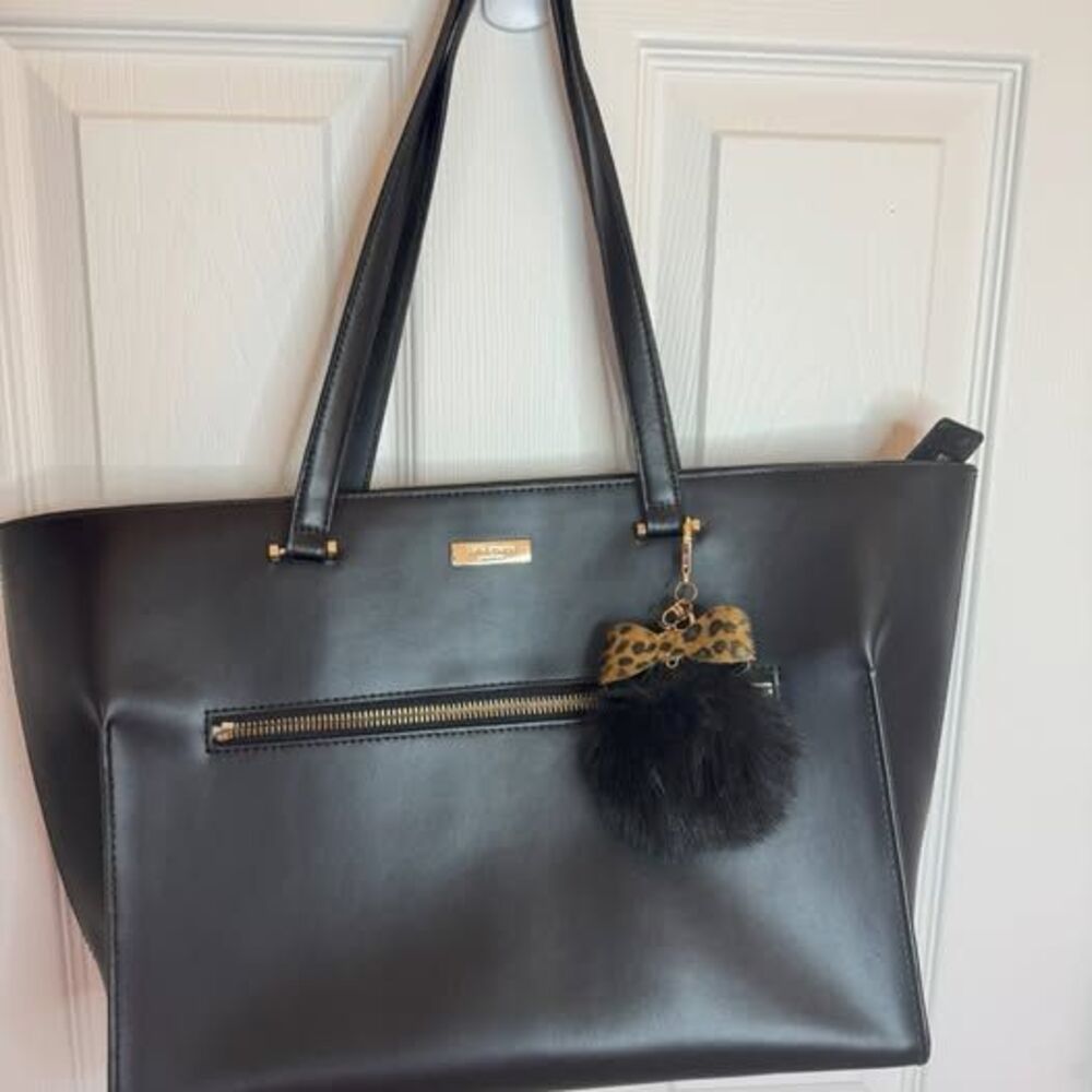 Kate Spade Large Black Purse Gold and Leopard Accents